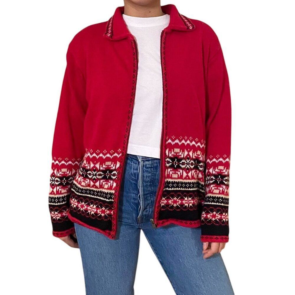 Christmas Sweater Jacket Small Vintage Ski Holiday 80s